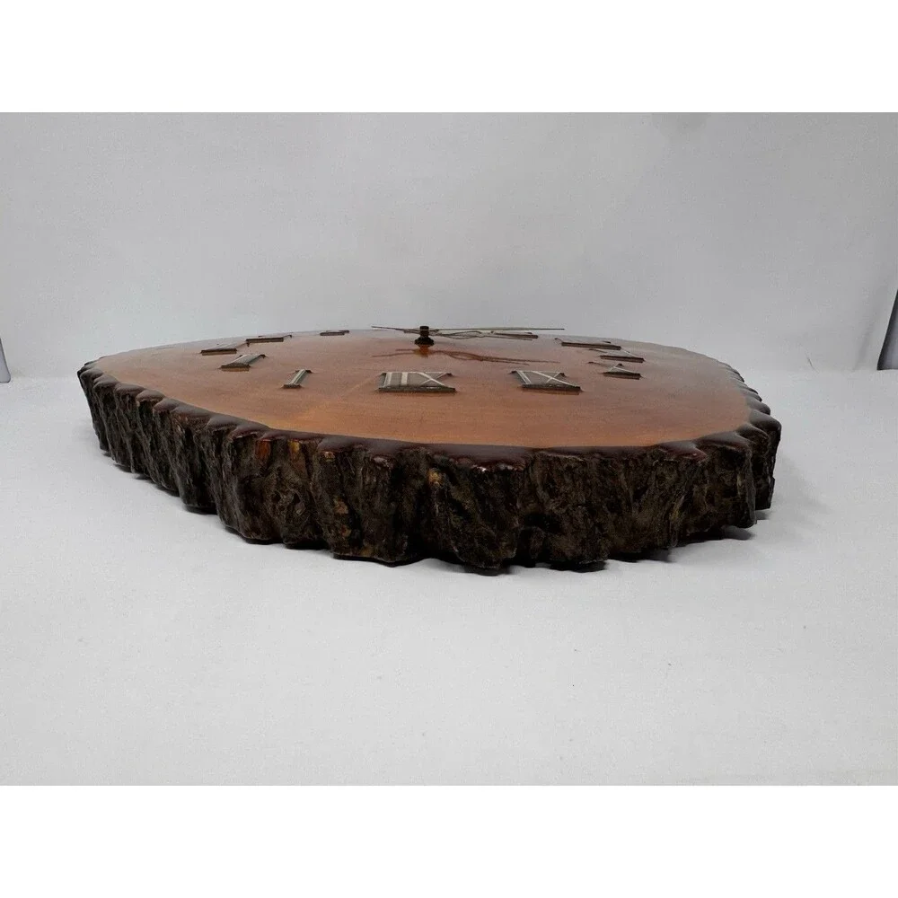 Vintage Live Edge Wood Slice Wall Clock Roman Numerals 15x16 Tested